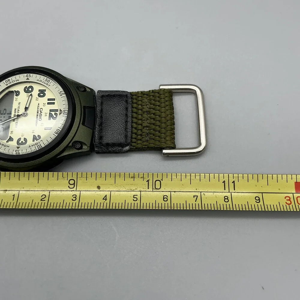Casio 2747 AW-80 Mens Watch 40mm Beige Dial Green Telememo 30 Illuminator